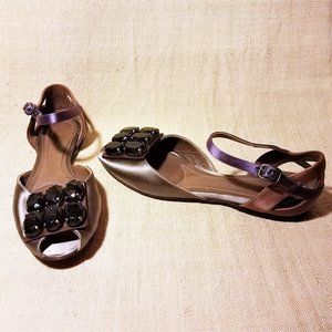 Marni Jeweled Flats/Sandals~36=6-6.5N NEW Purple Copper Satin Peeptoe Mary Janes